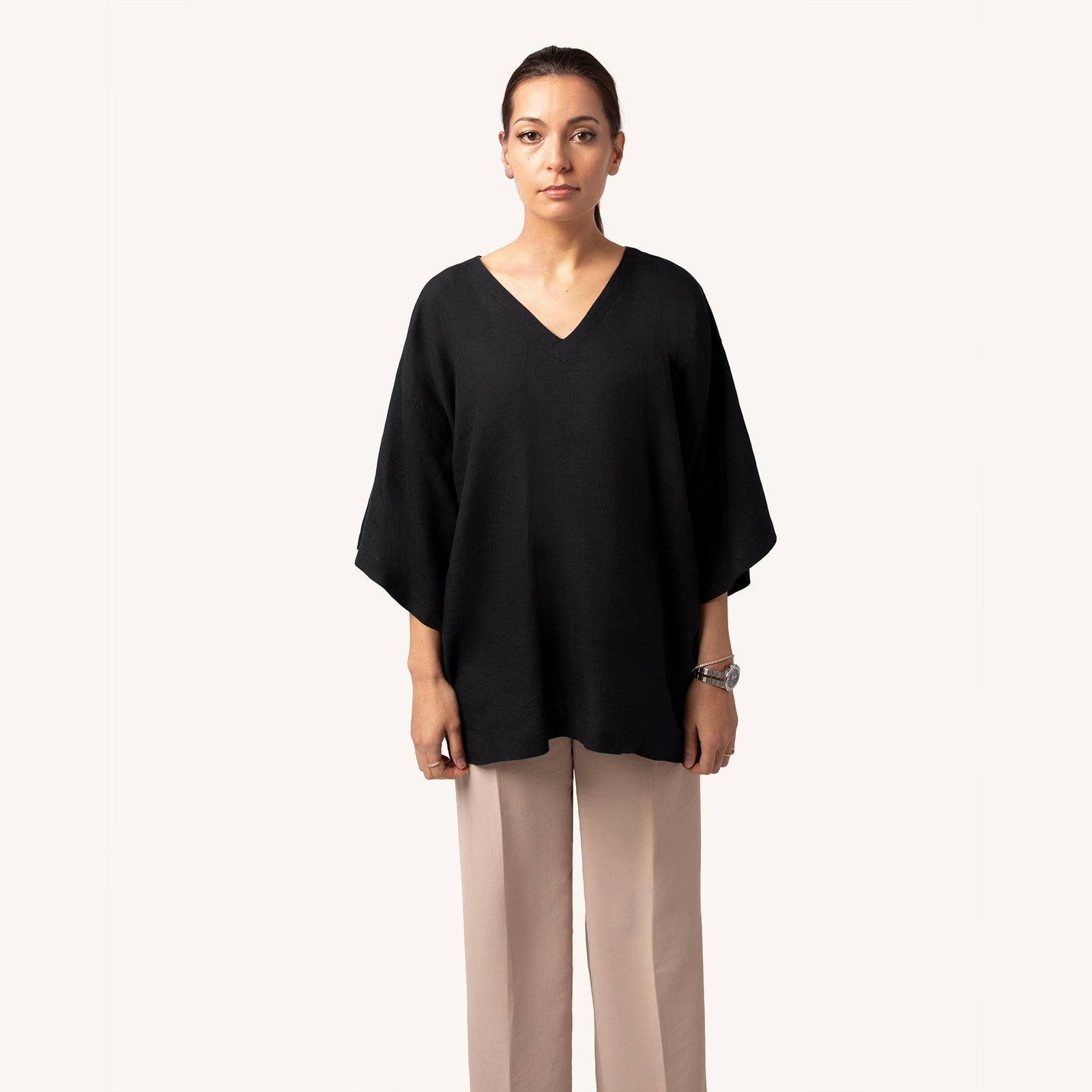 Woman's Obsidian Black Linen T-Shirt